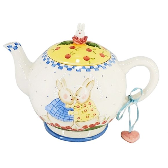 Tea Pot Bunny Frolics "Spring Blossoms" Midwest Ceramic VTG - Picture 1 of 9